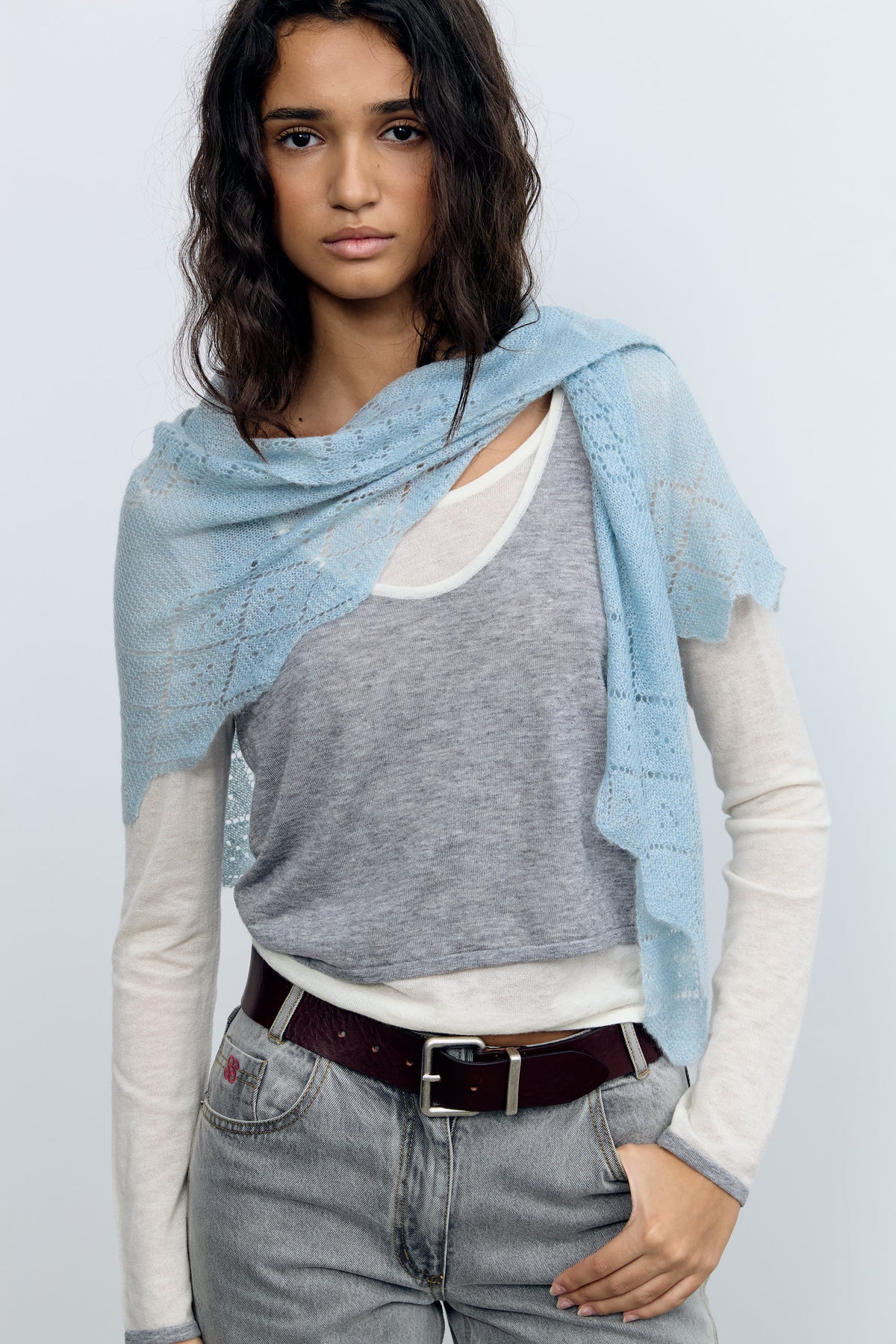 Light Blue Pointelle Knit Bandana