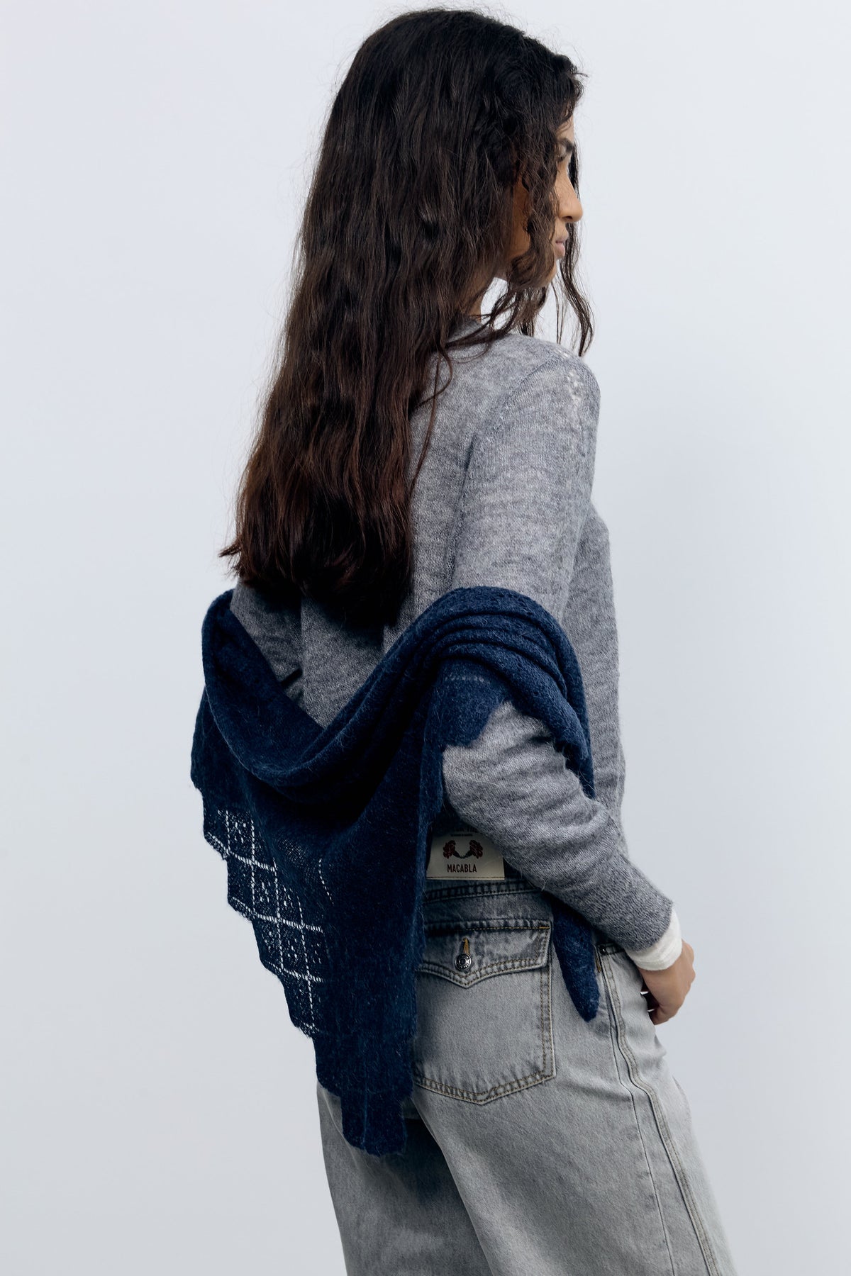 Navy Blue Pointelle Knit Bandana