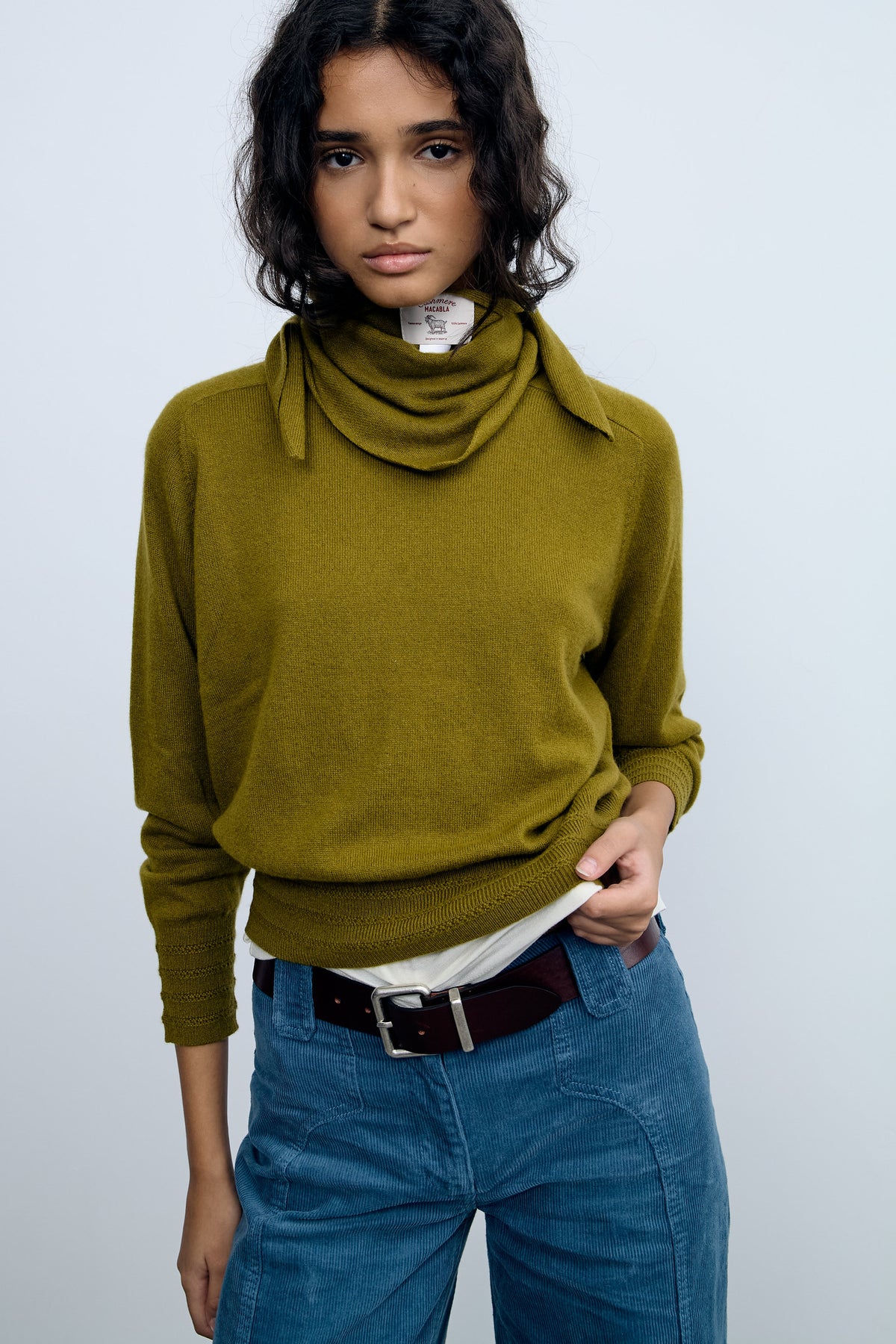 Olive Cashmere Mini Triangular Bandana