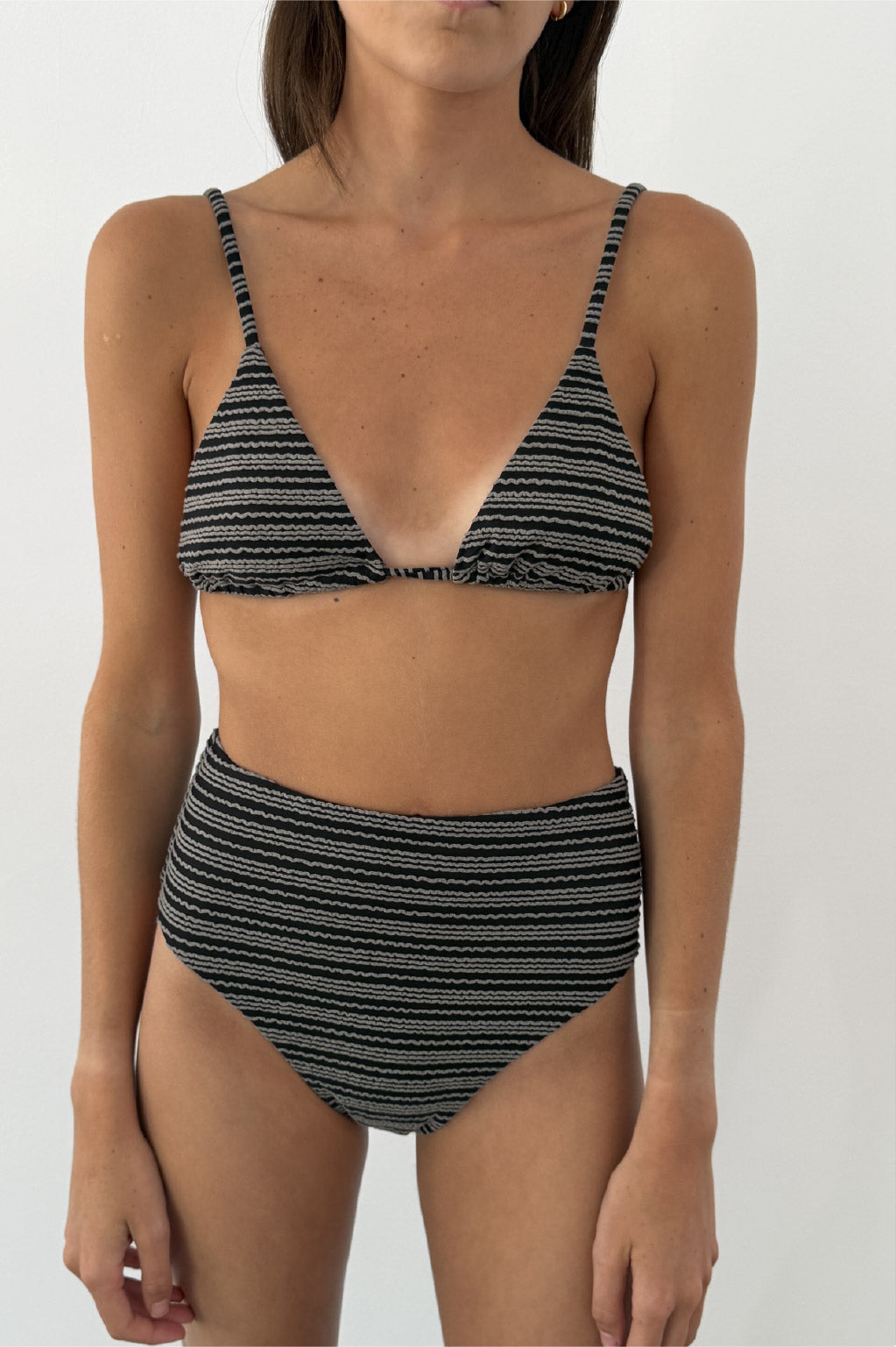 Black Textured High-Waist Bikini Bottom
