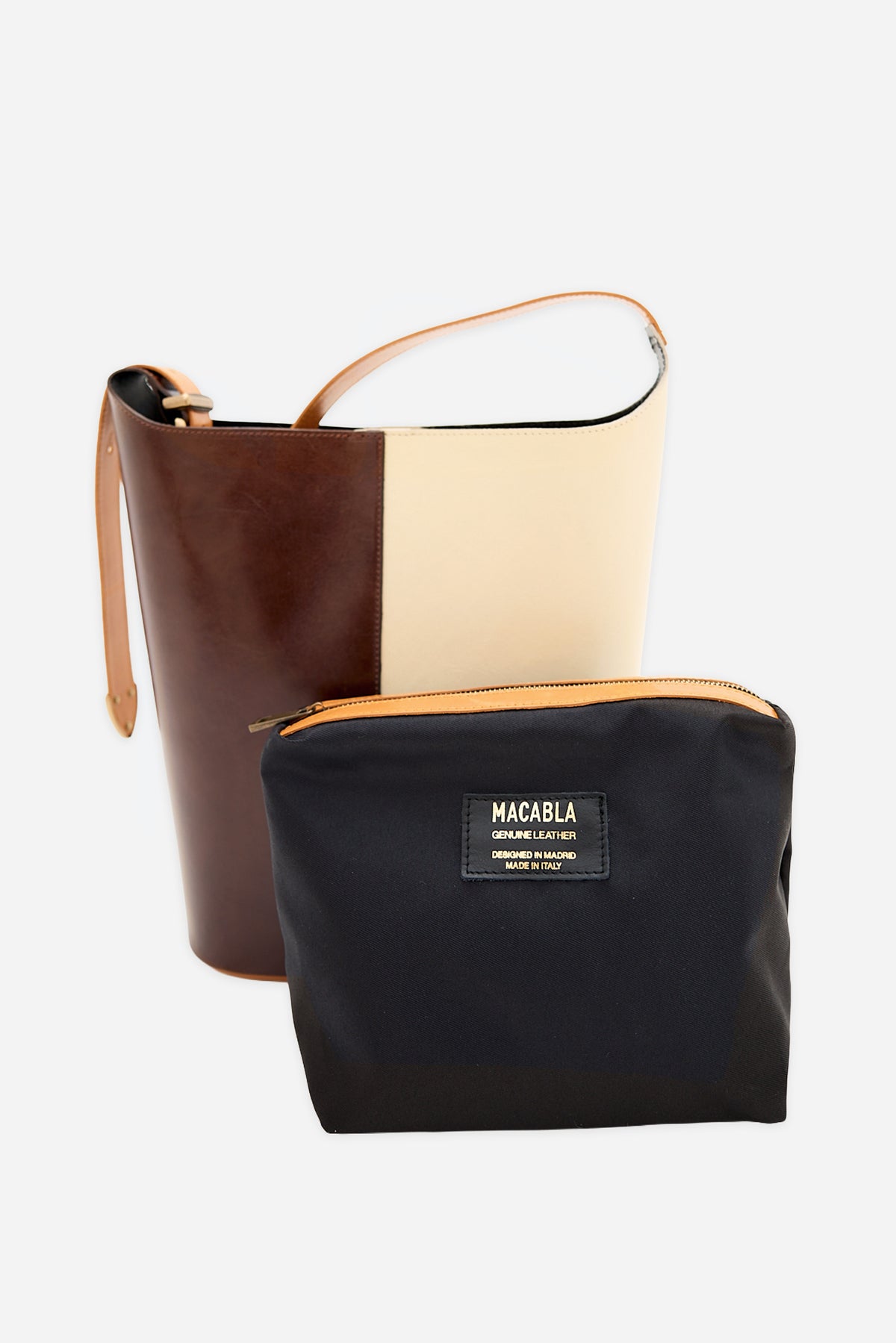 Brown and Ecru Bucket Bag
