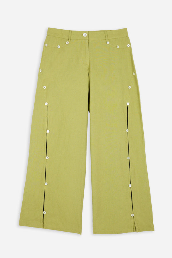 Pantalon Boutons Nacre Vert