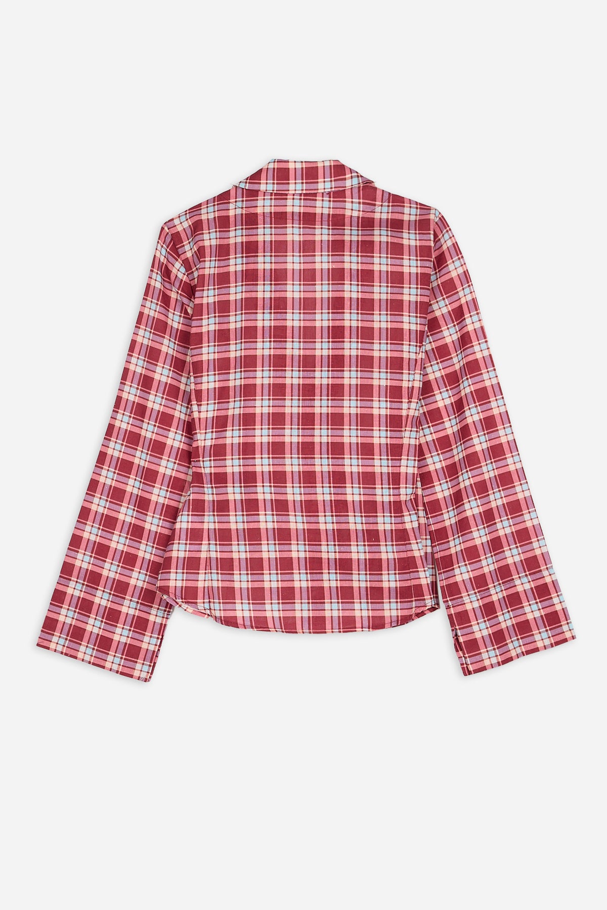 Burgundy and Pink Check Tie Blouse