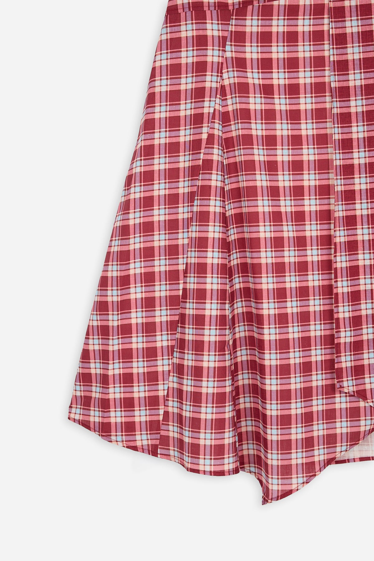 Burgundy and Pink Check Asymmetric Skirt