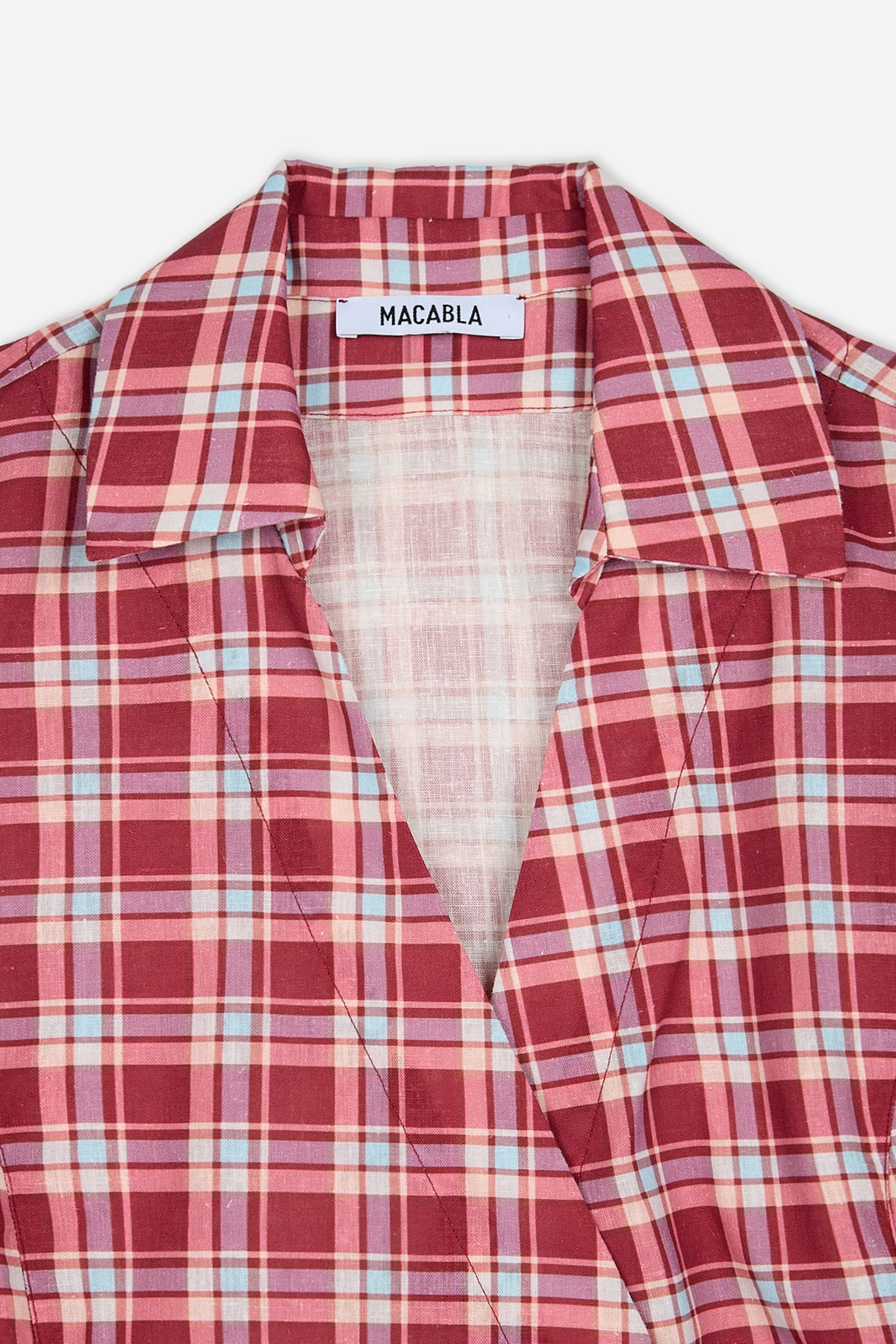 Burgundy and Pink Check Tie Blouse