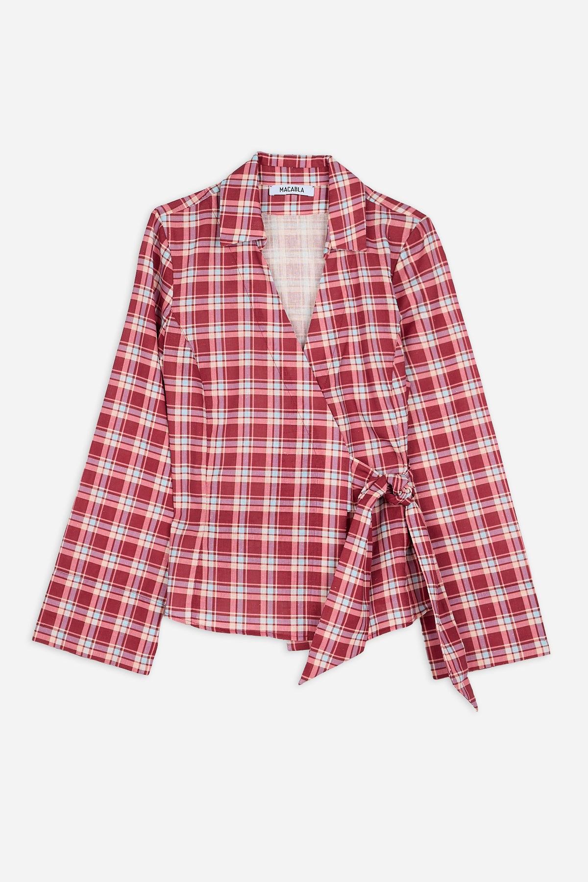 Burgundy and Pink Check Tie Blouse