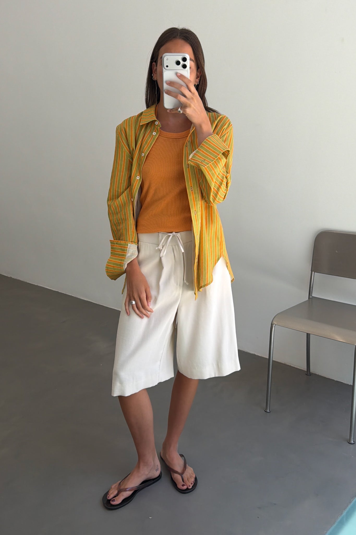 Camisa Rayas Naranja y Verde