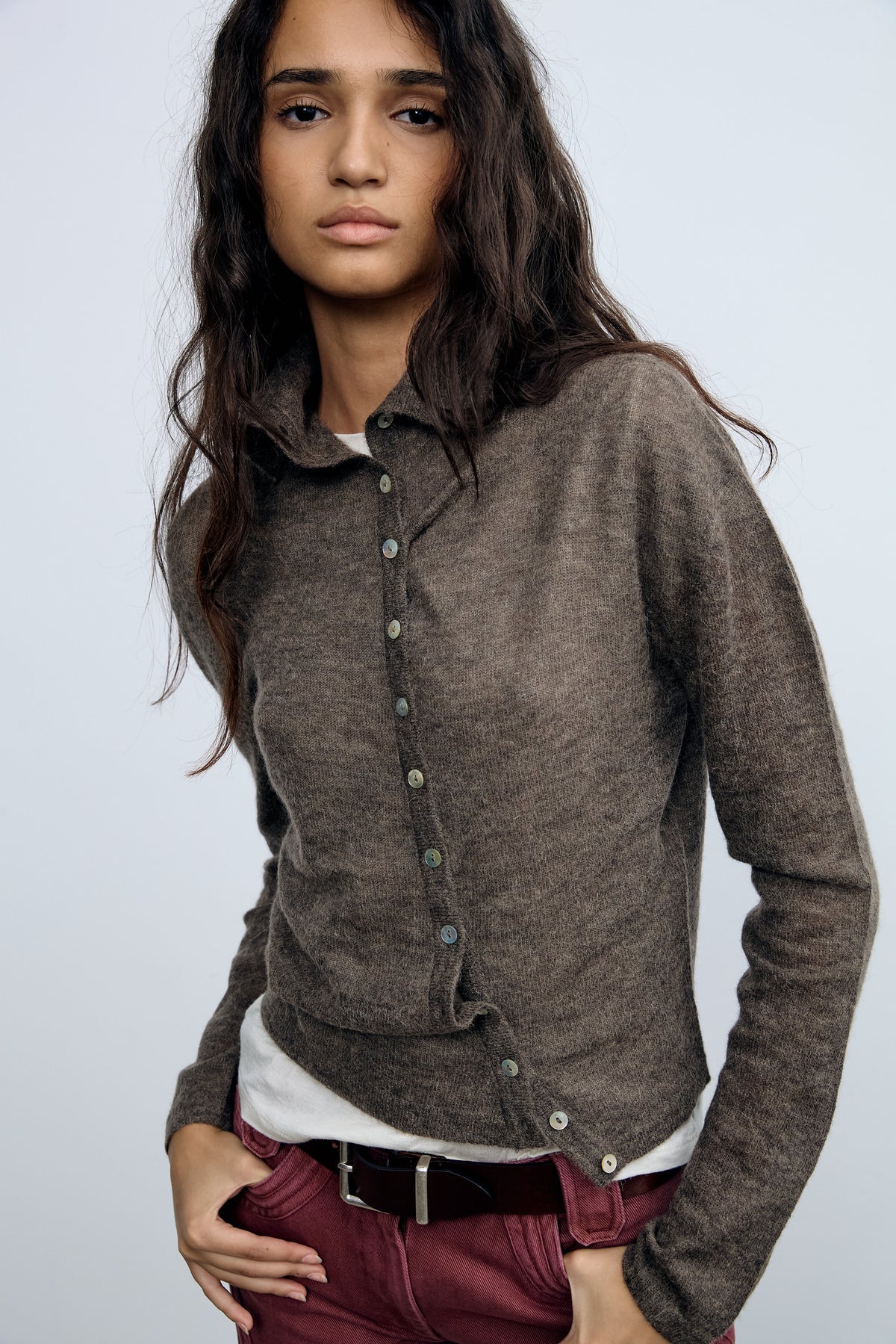 Brown Asymmetrical Cardigan