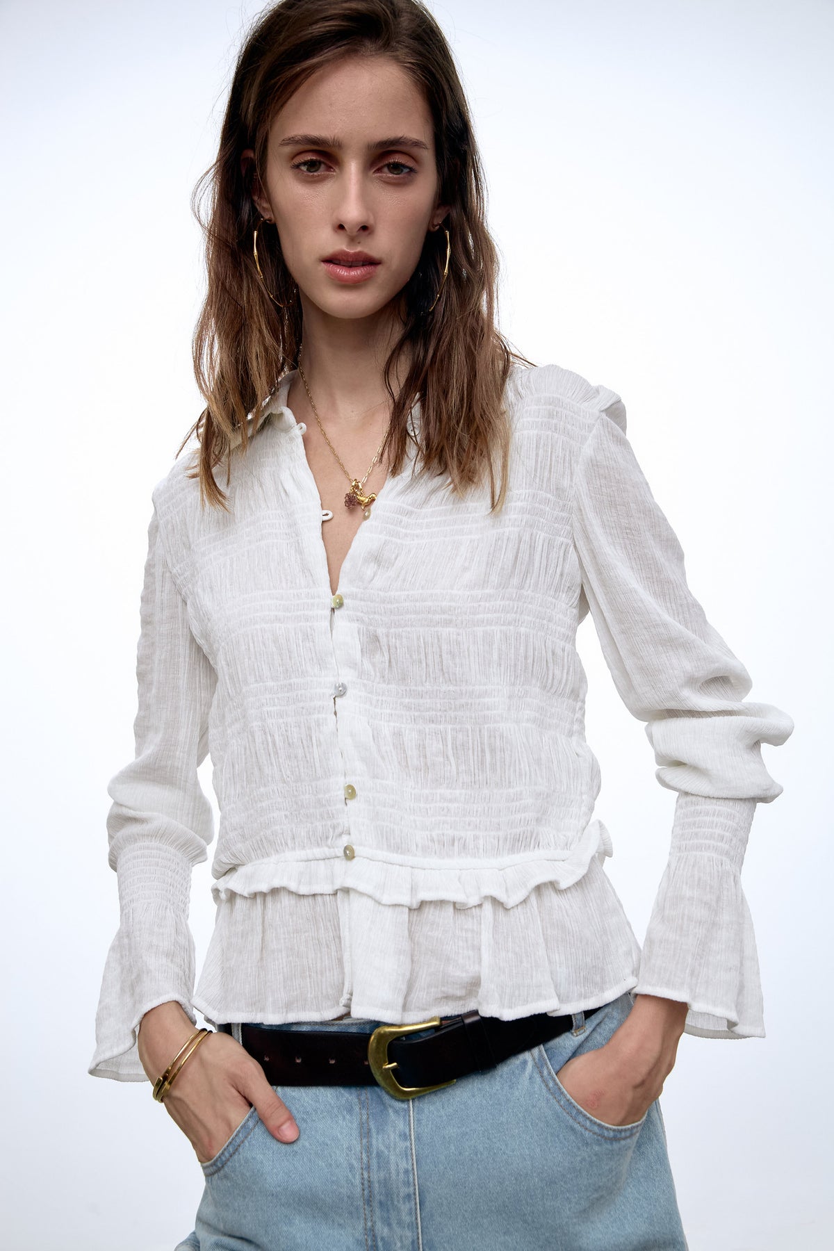 White Smocked Blouse