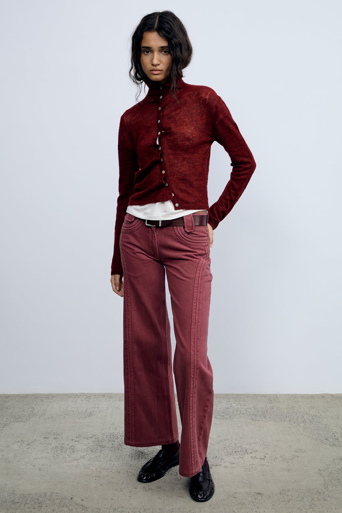 Maroon Asymmetrical Cardigan