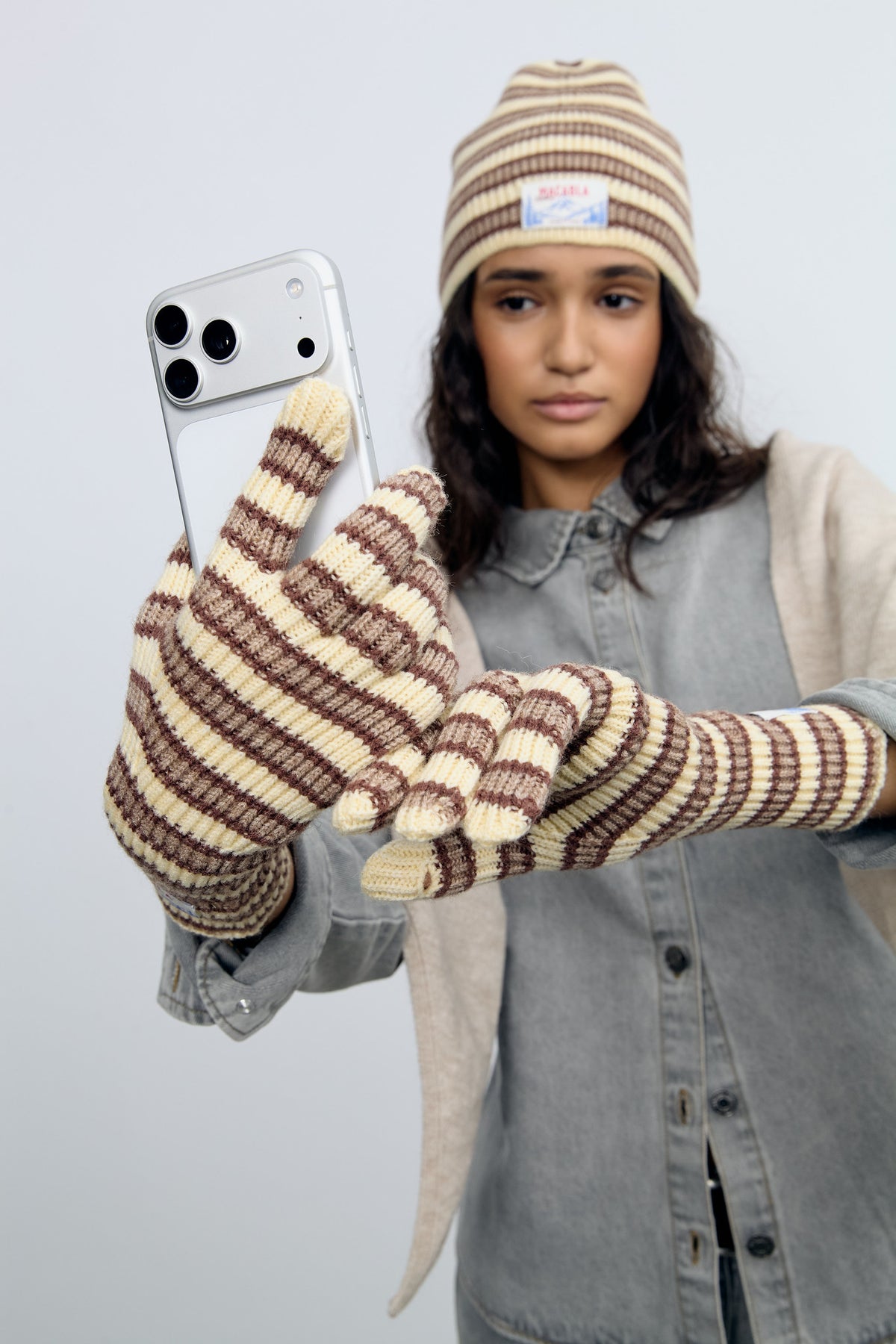 Guantes Rayas Crudo y Marrón