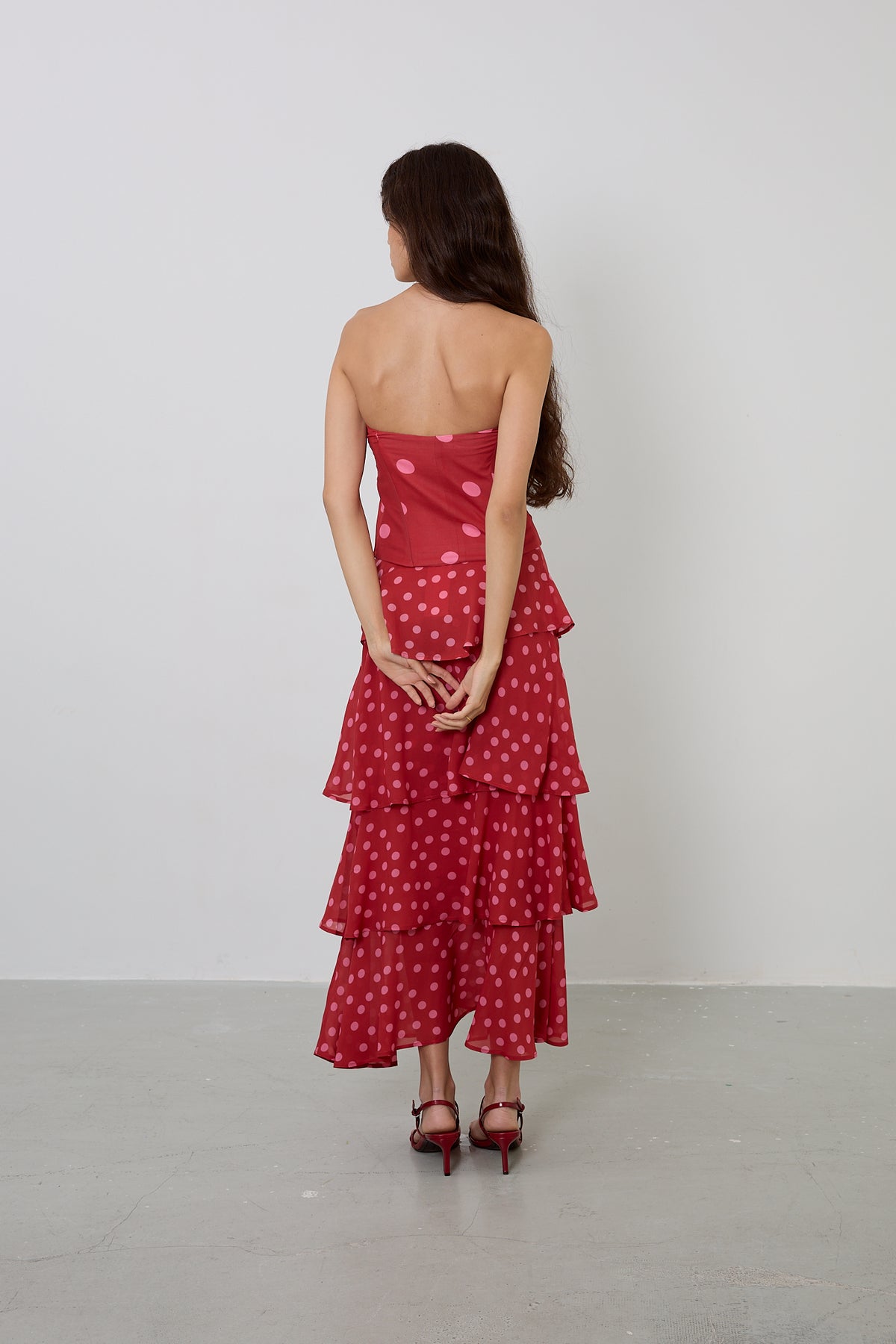 Falda Volantes Lunares Rojo