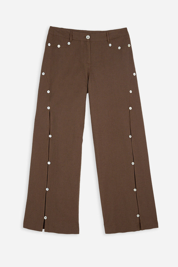 Pantalon Boutons Nacre Marron
