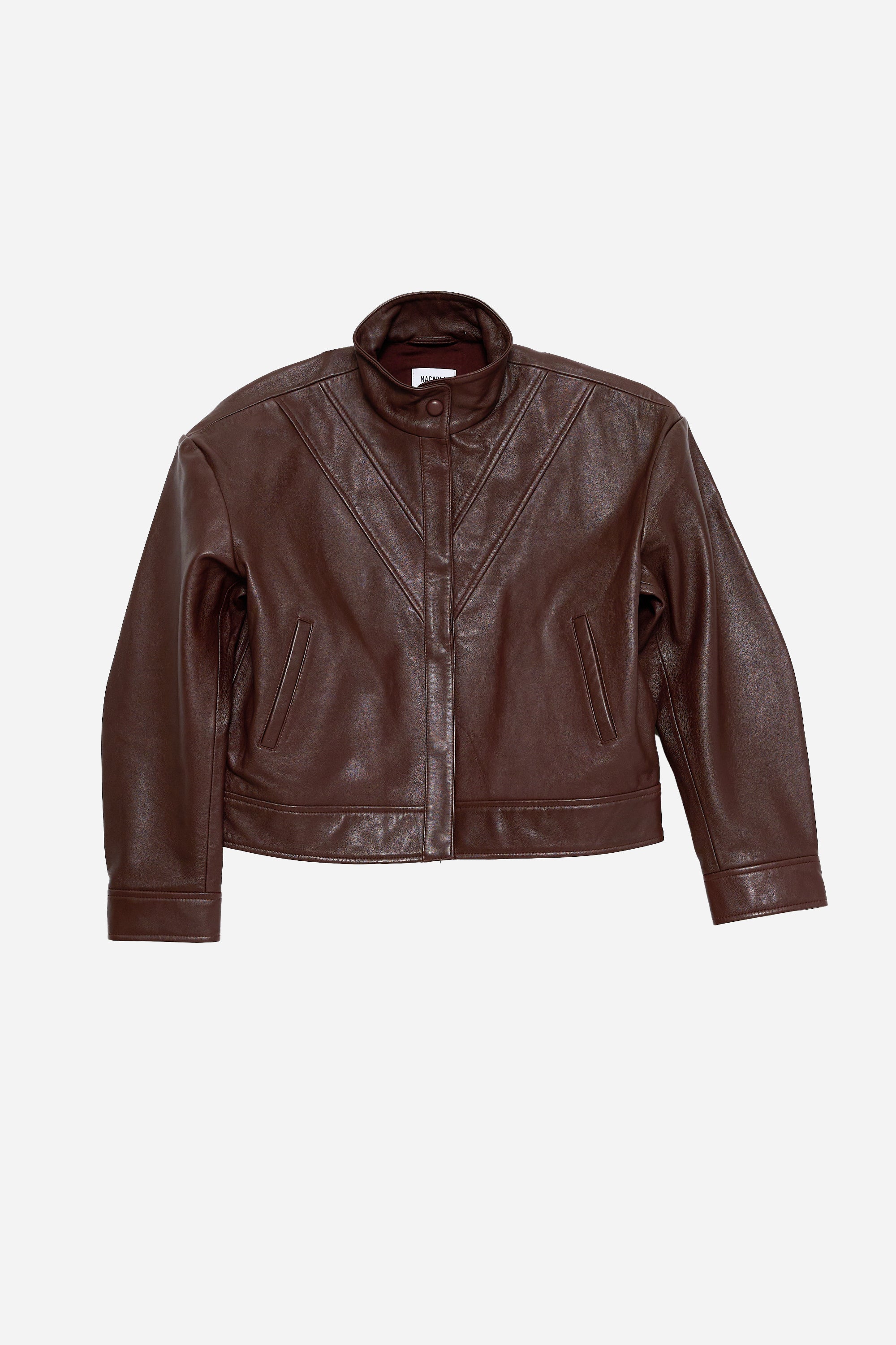 Brown Leather Bomber Jacket