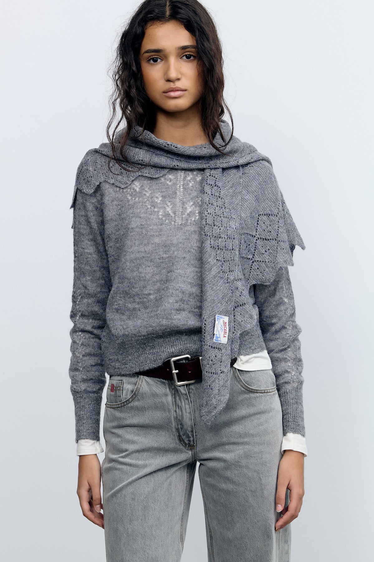 Grey Pointelle Knit Bandana