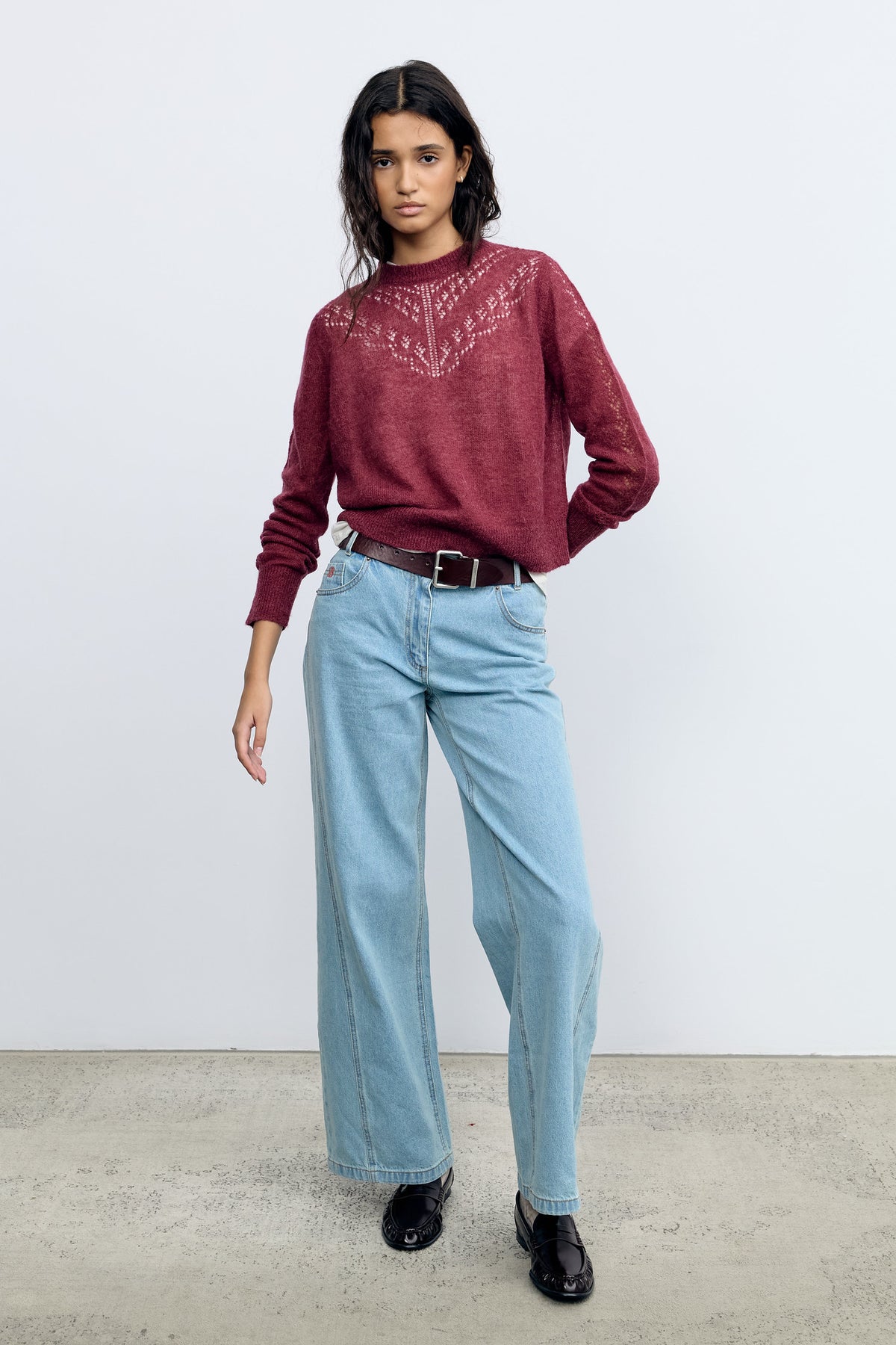 Aubergine Pointelle Sweater