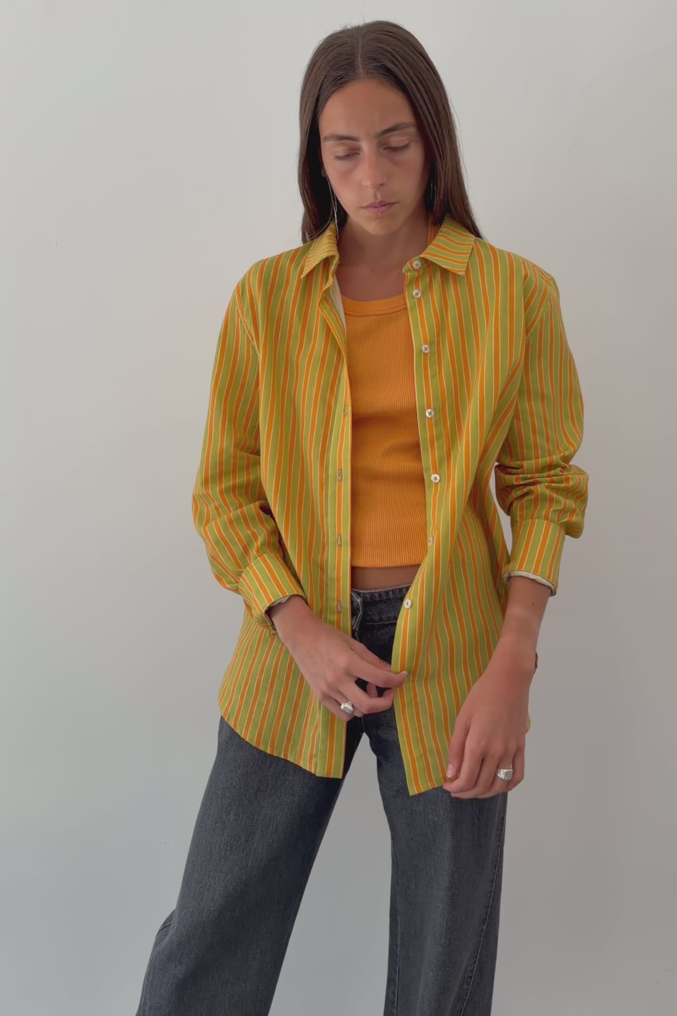 Camisa Rayas Naranja y Verde