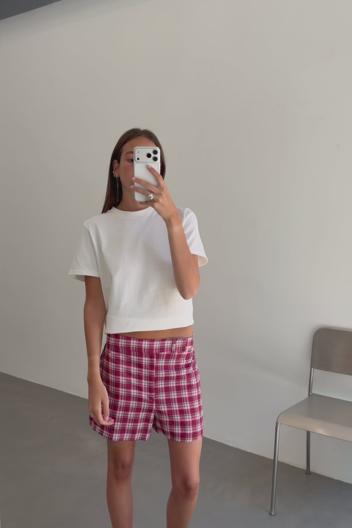 Burgundy and Pink Check Shorts