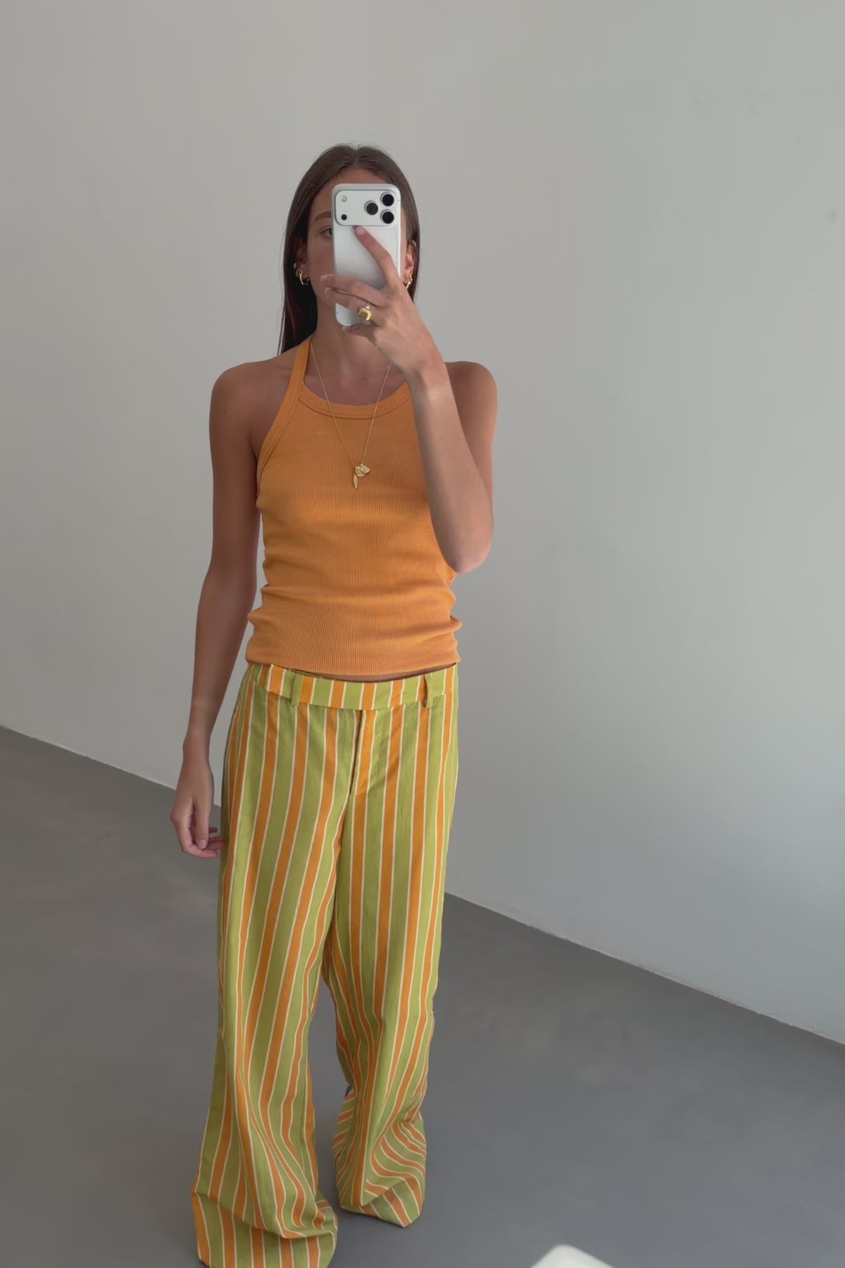 Orange and Green Striped Trousers
