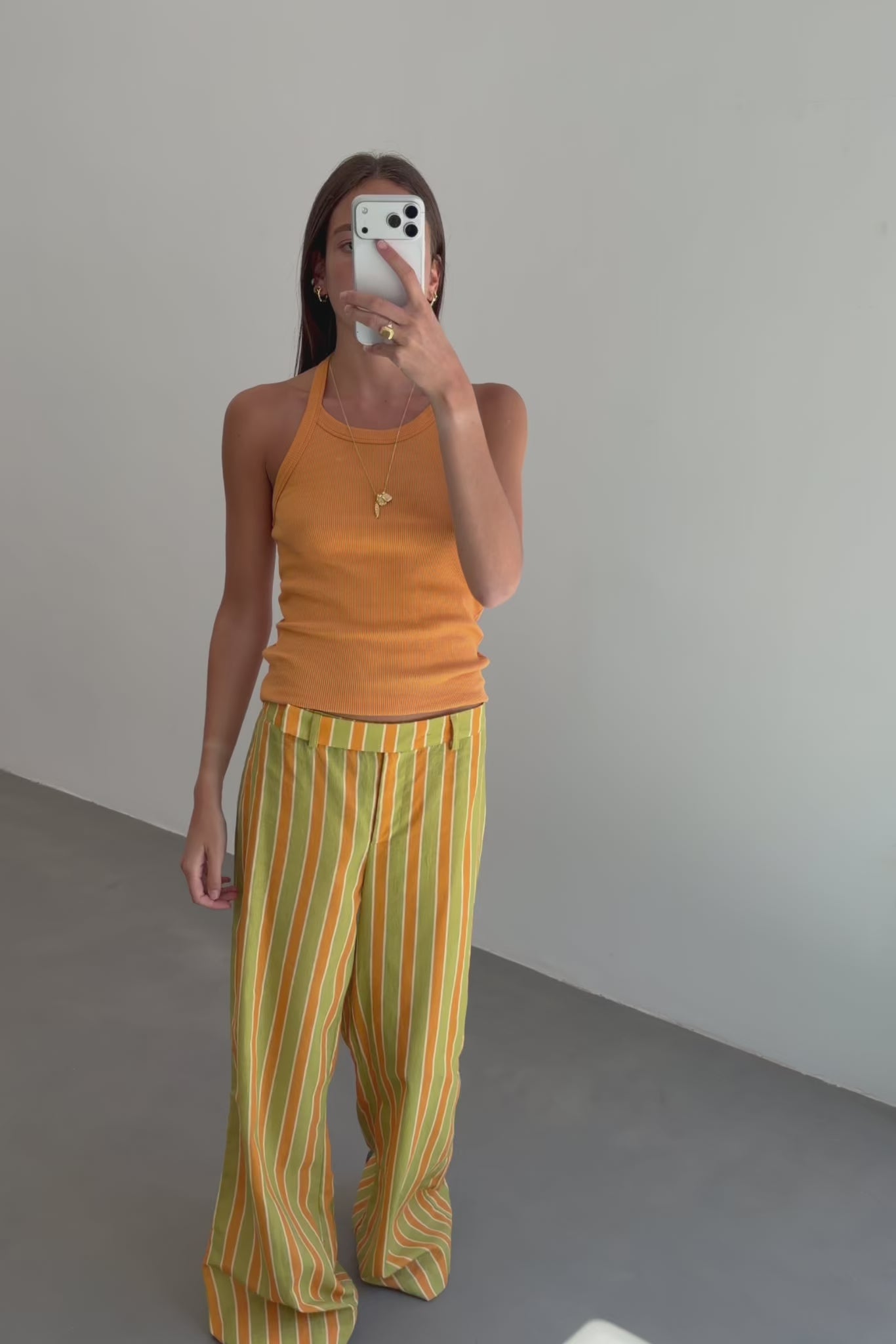 Pantalón Rayas Naranja y Verde
