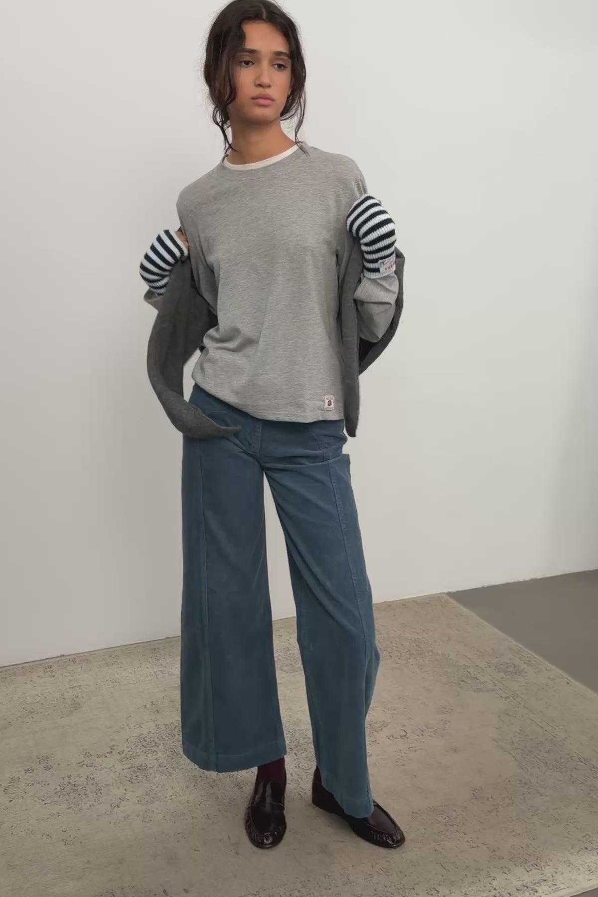Grey Long Sleeved Cotton T-Shirt