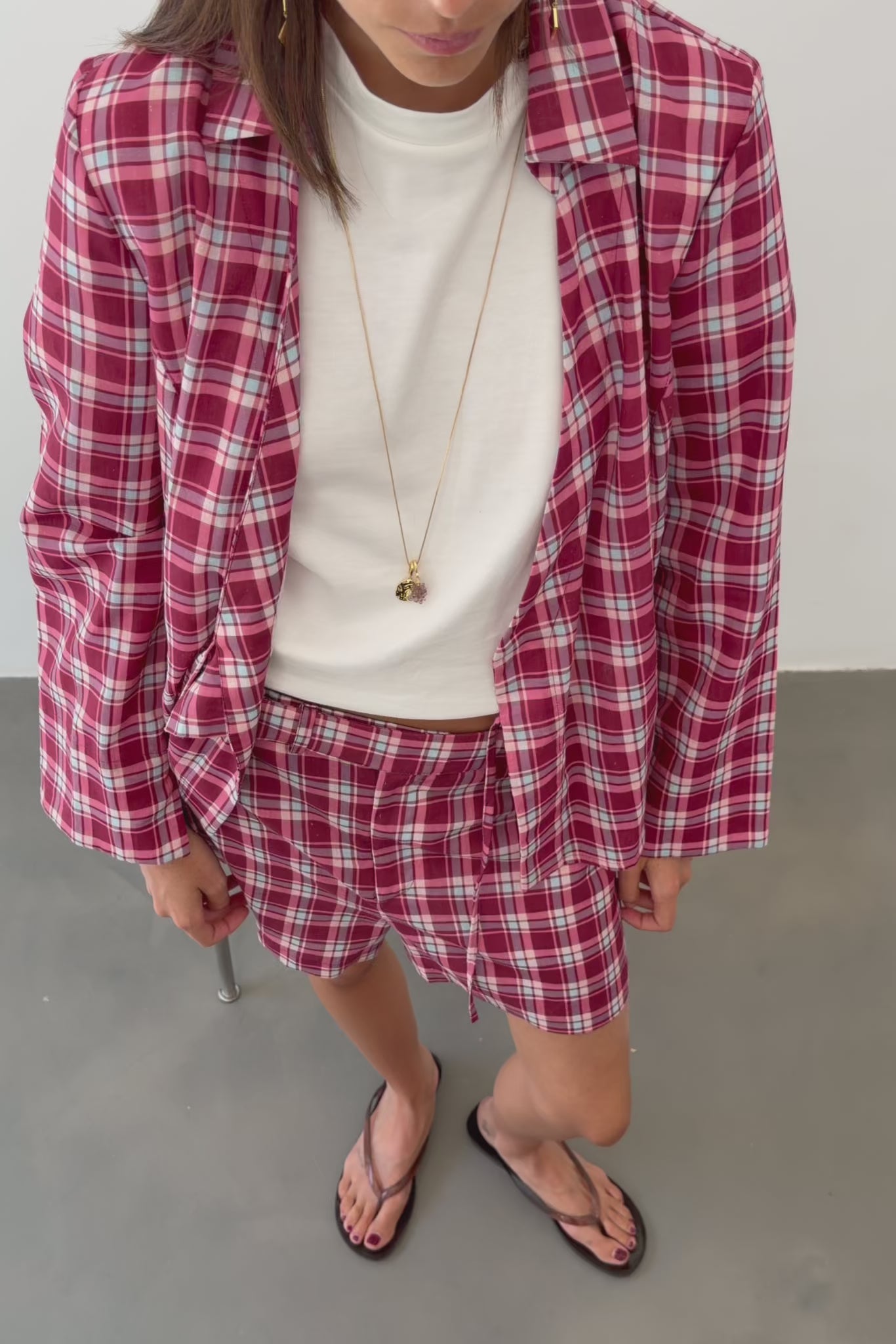 Camisa Lazada Cuadros Granate y Rosa