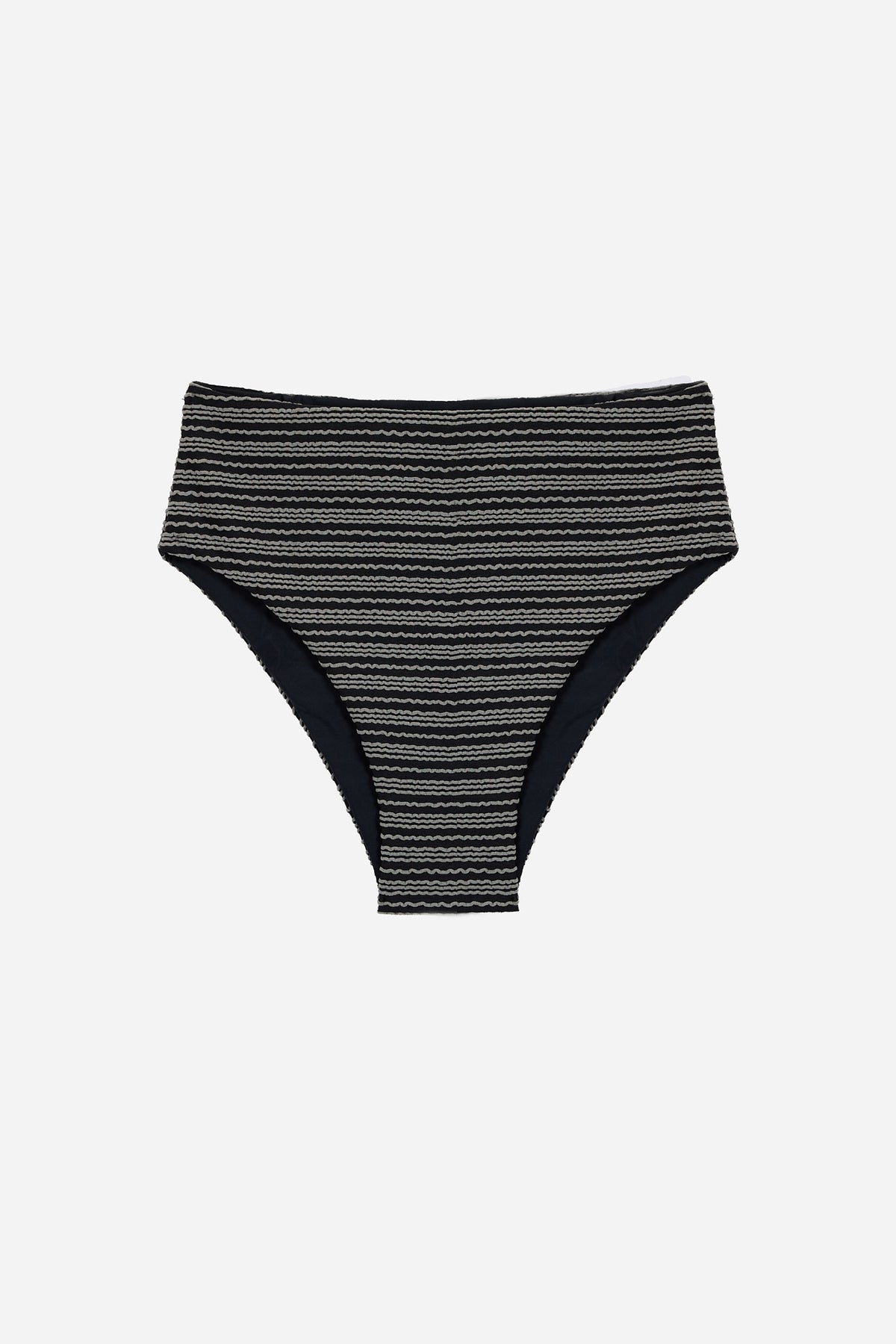 Black Textured High-Waist Bikini Bottom