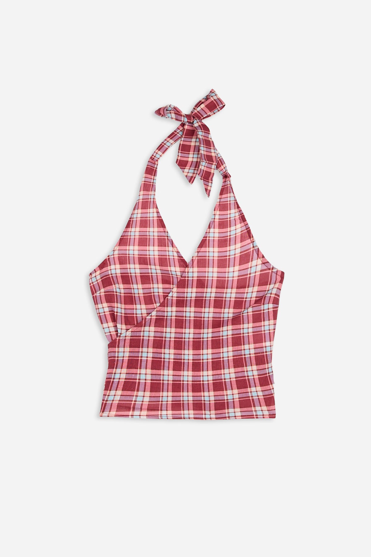 Burgundy and Pink Check Halter Top