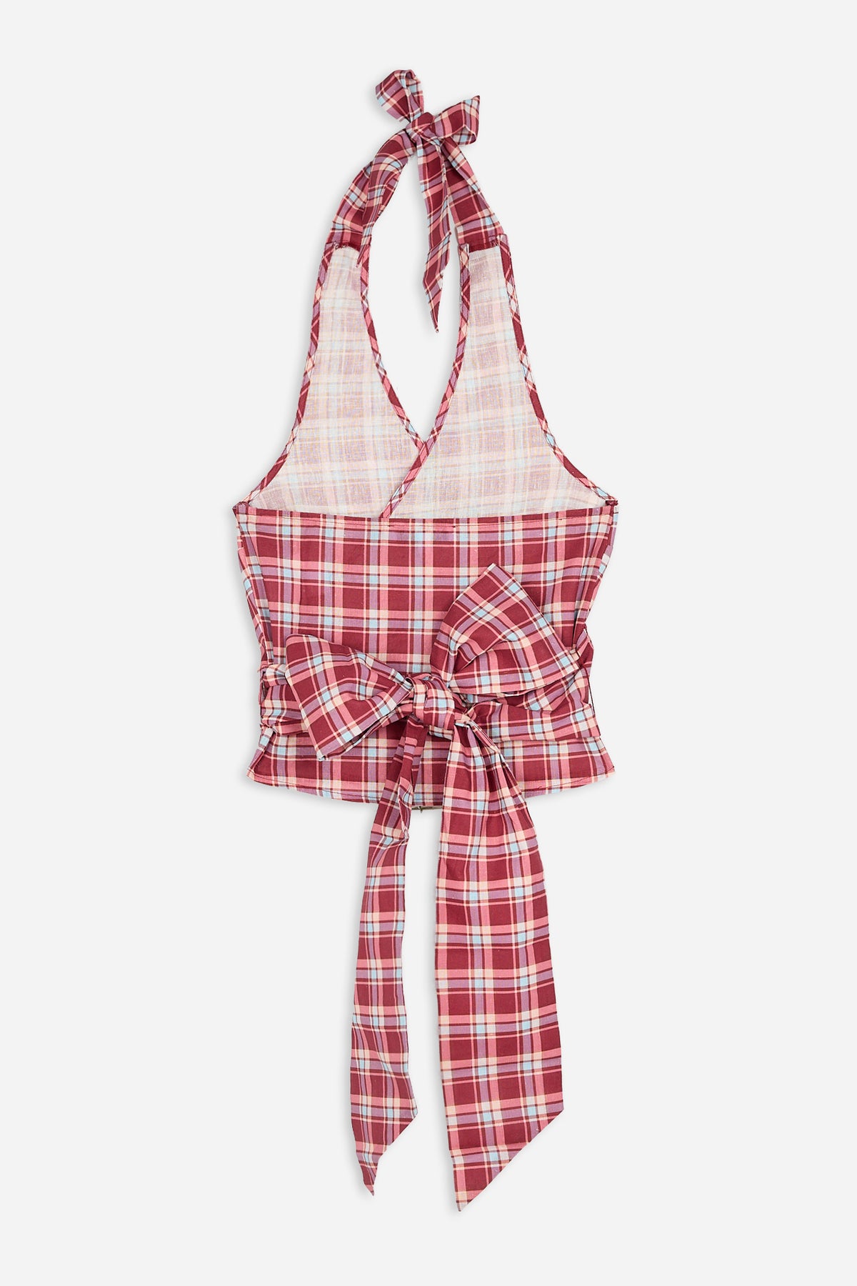 Burgundy and Pink Check Halter Top