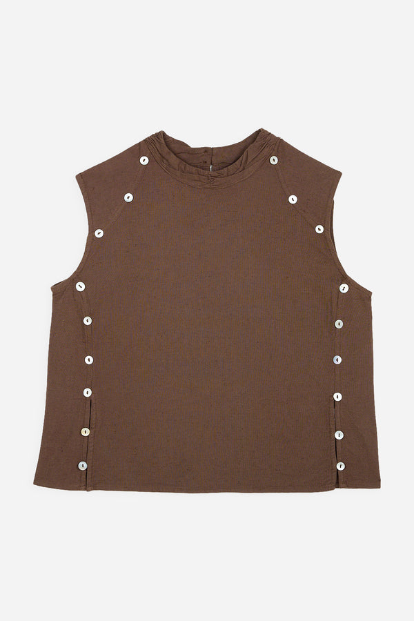 Top Boutons Nacre Marron