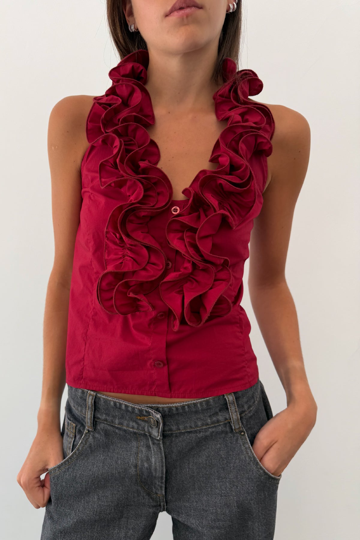 Burgundy Ruffle Top