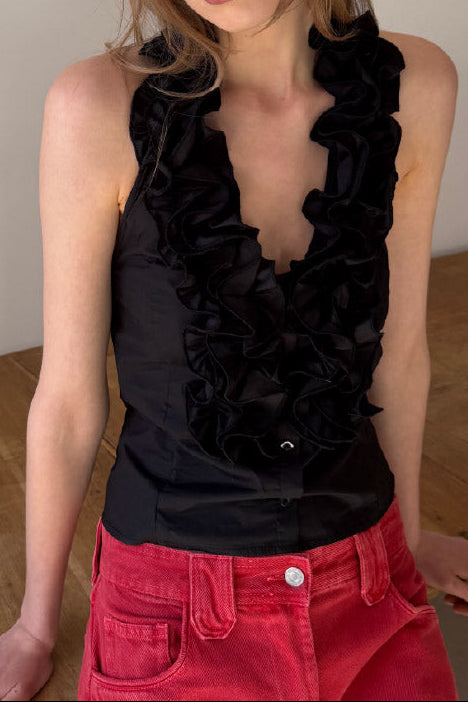 Black Ruffle Top