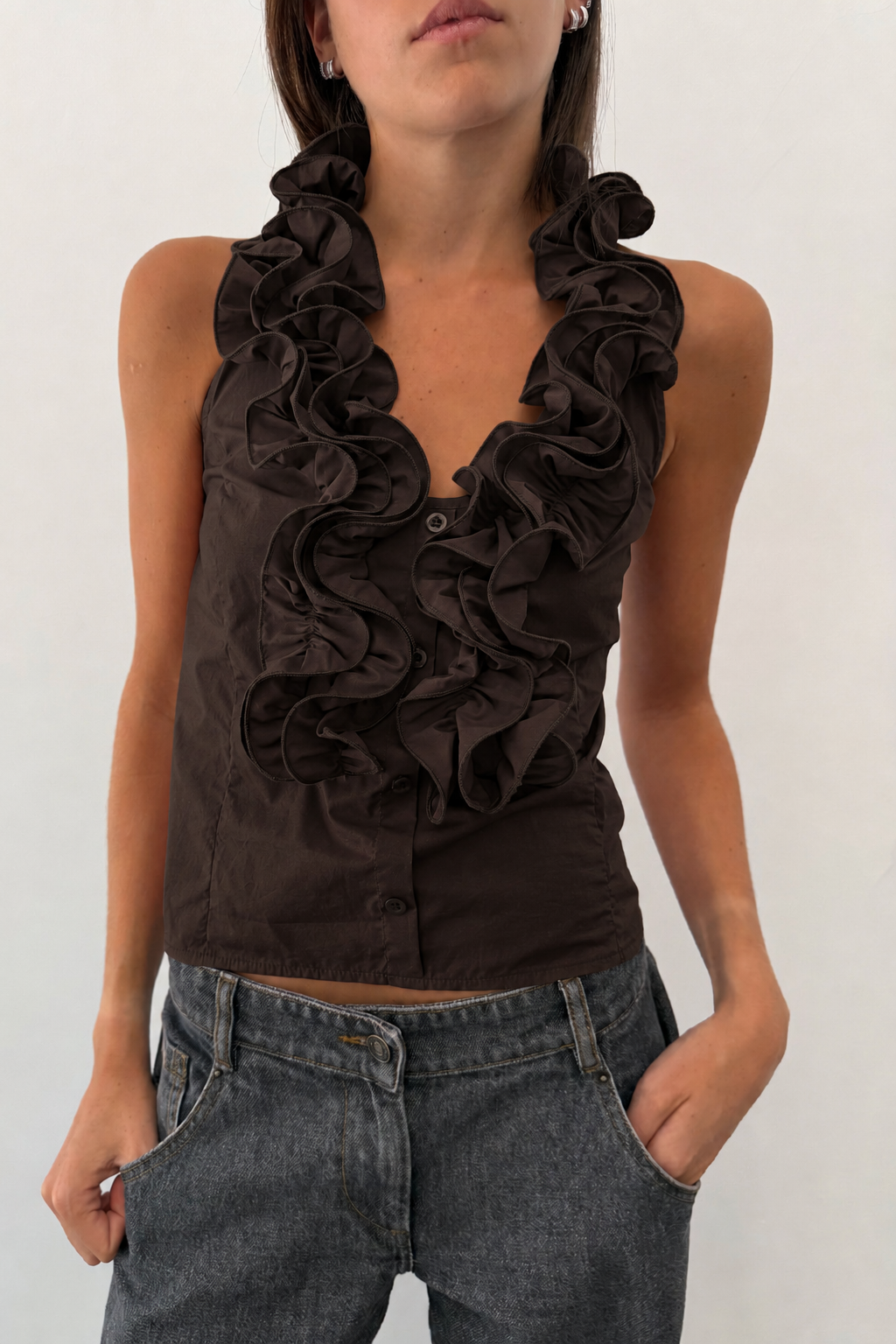 Top Volants Marron