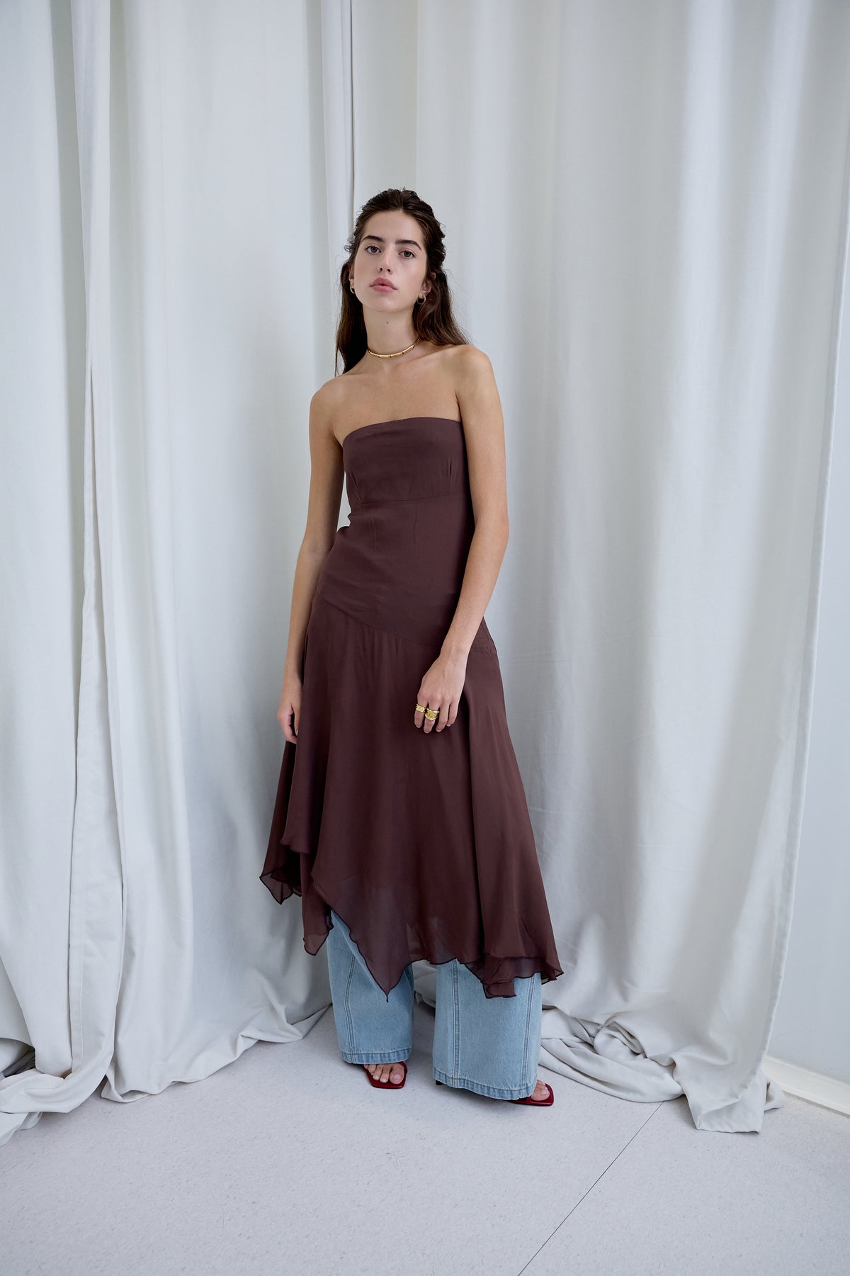 Brown Strapless Dress